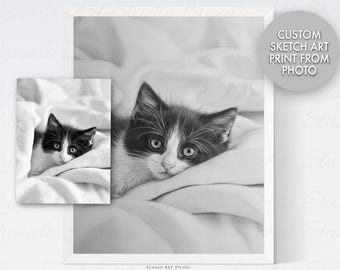 Printable Custom Pet Print, Detailed Pencil Print from Photo, Personalised Prints, Digital Art