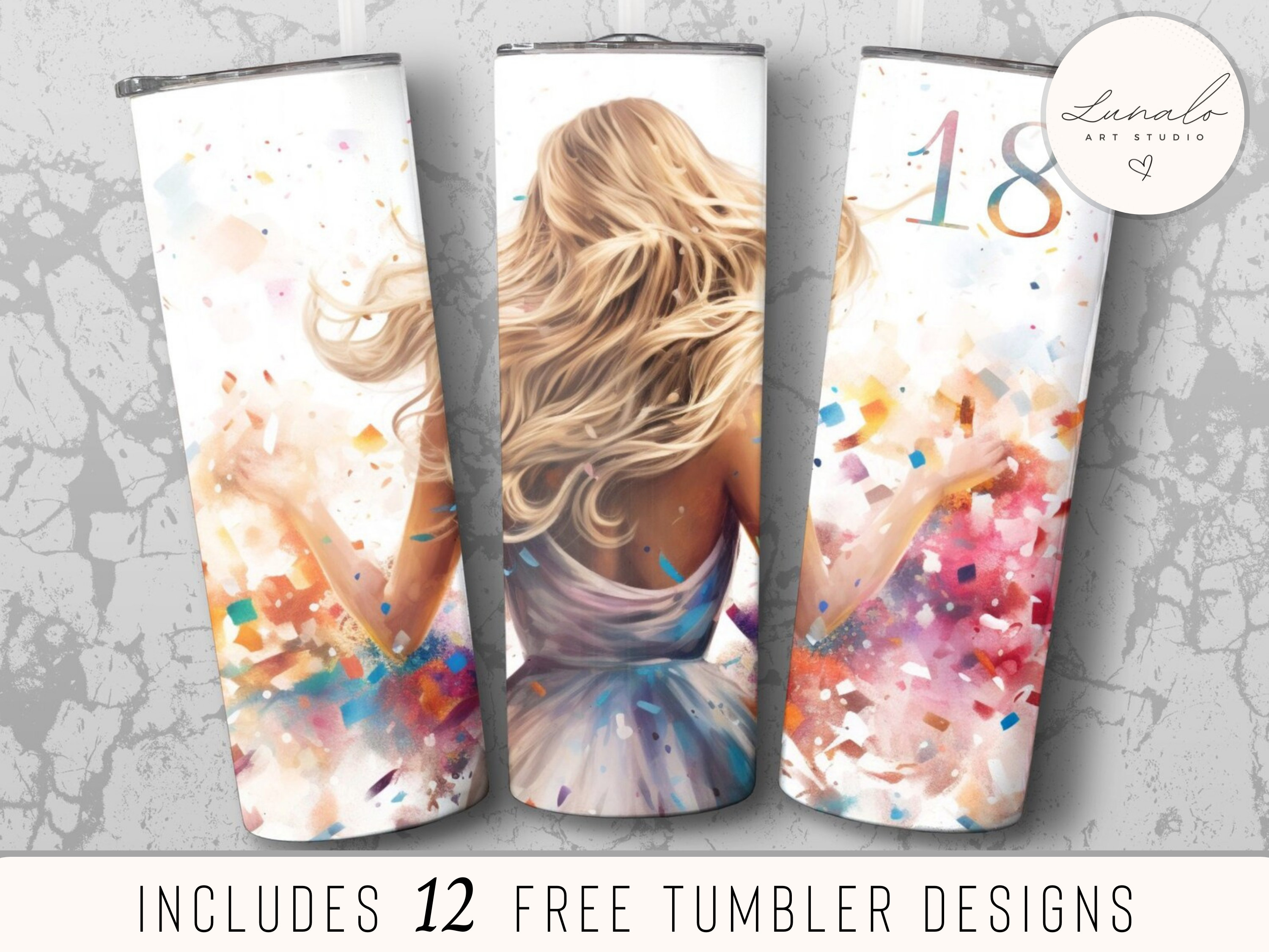 18th Birthday 20 oz Skinny Tumbler Sublimation Design, Birthday Tumbler Wrap, Tumbler Gift for her 18th Birthday Digital Download PNG Files
