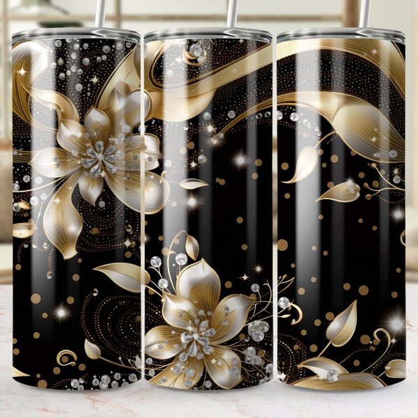 Black and Gold Tumbler Wrap png Skinny Tumbler Sublimation Design, Tumbler Wrap, Tumbler Template Straight Tapered PNG Digital Download