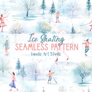 Christmas Seamless File, Ice Skating Surface Pattern, Digital Download