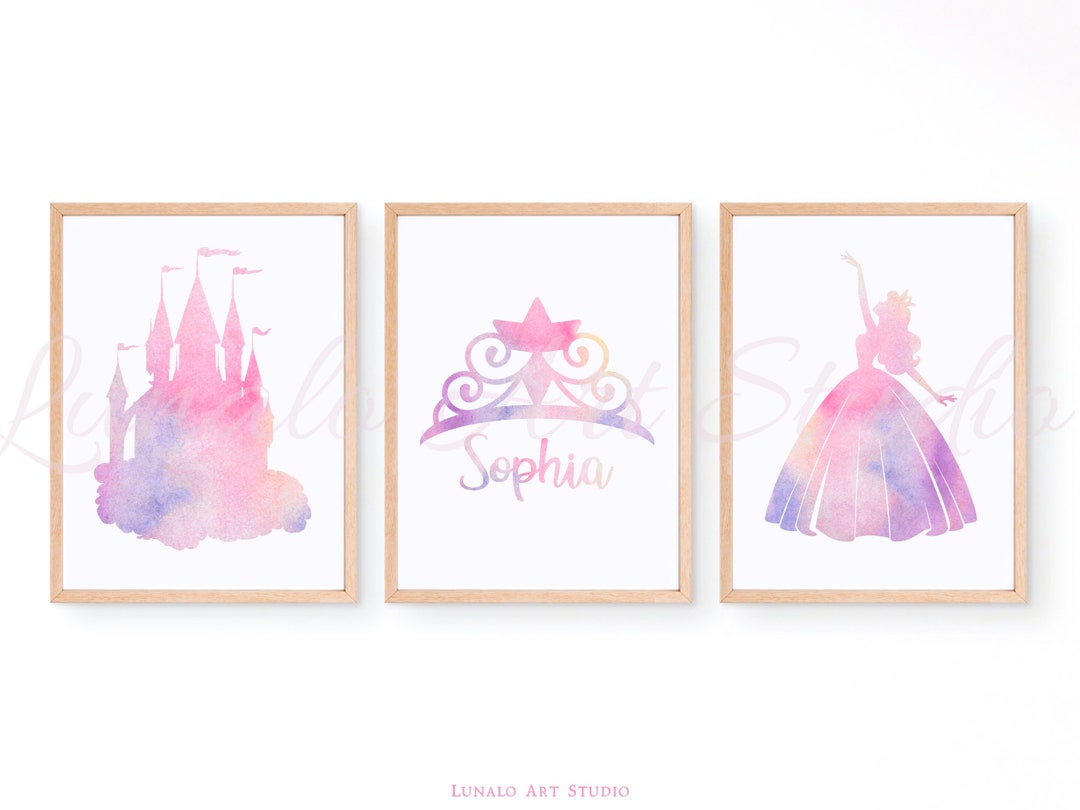 Customisable Princess Castle Wall Art Set: 3 Pink Prints for Girls Room ...