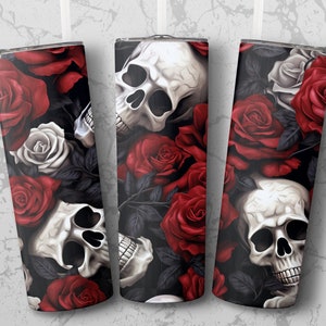 Skull Tumbler Wrap, Goth 20 oz Skinny Tumbler Sublimation png, Tumbler Design, Tumbler Wraps Straight and Tapered PNG Digital Download