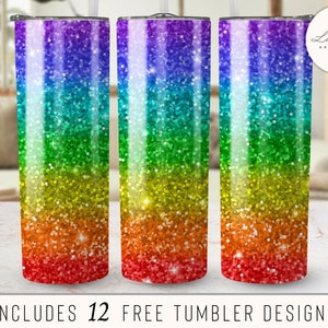 Glitter 20 oz Skinny Tumbler Sublimation Design Rainbow Glitter Tumbler Wrap Tumbler Template Digital Download