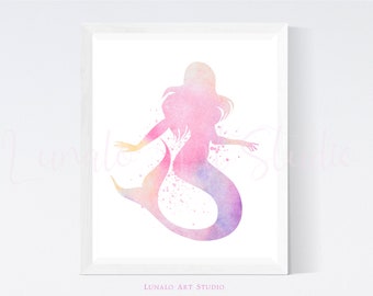 Mermaid Watercolor Art Print: Girls Nursery Decor (Digital Download)