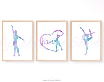 Muurkunstafdrukken gymnastiek: gepersonaliseerde decoratie meisjeskamer (digitale download)