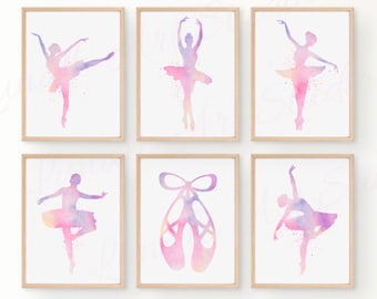 Ballerina Watercolor Prints, Set of 6, Girls Room Decor (Digital Download)