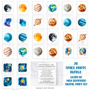 Space Print Bundle, 28 Planet Prints, Solar System Prints, Mercury, Venus, Earth, Saturn, Uranus, Jupiter, Neptune, Mars, Sun, Moon Prints