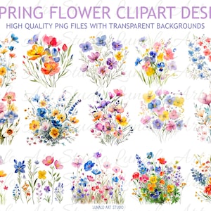 Watercolour Spring floral clipart Bundle, Spring flowers clipart, floral clip art,  Floral png set, commercial use Spring flowers clipart