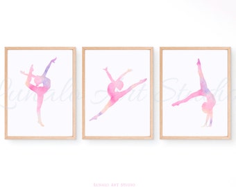 Muurkunstset gymnastiek: pastelkleurige aquarelprints (digitale download)