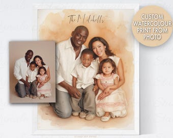 Custom Watercolor Portrait Print, Personalized Digital Art Gift