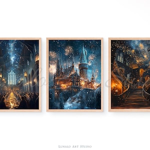 Wizard Print Set of 3, Wizard Castle Prints, Wizard Poster, Wizard Nursery, Wizard Room Decor, Wizarding Prints, Playroom, Instant Download