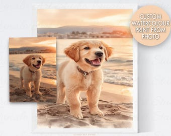 Custom Watercolour Pet Portrait Print From Photo (Digital Download)