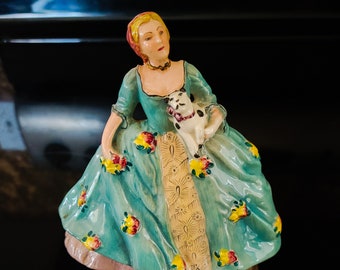 Vintage Goldscheider Porcelain Woman Lady Dog Figurine 896 1930s