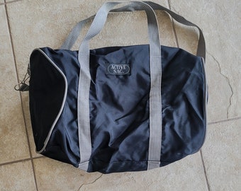 Vintage Gym Bag Travel Bag Canvas Active Sac Laminated Black Grey 1980s