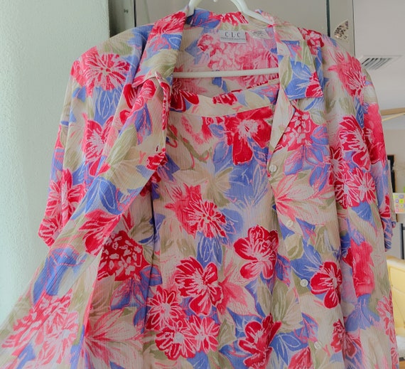 Floral Tropical Womens Two Piece Outfit Button Up… - image 1