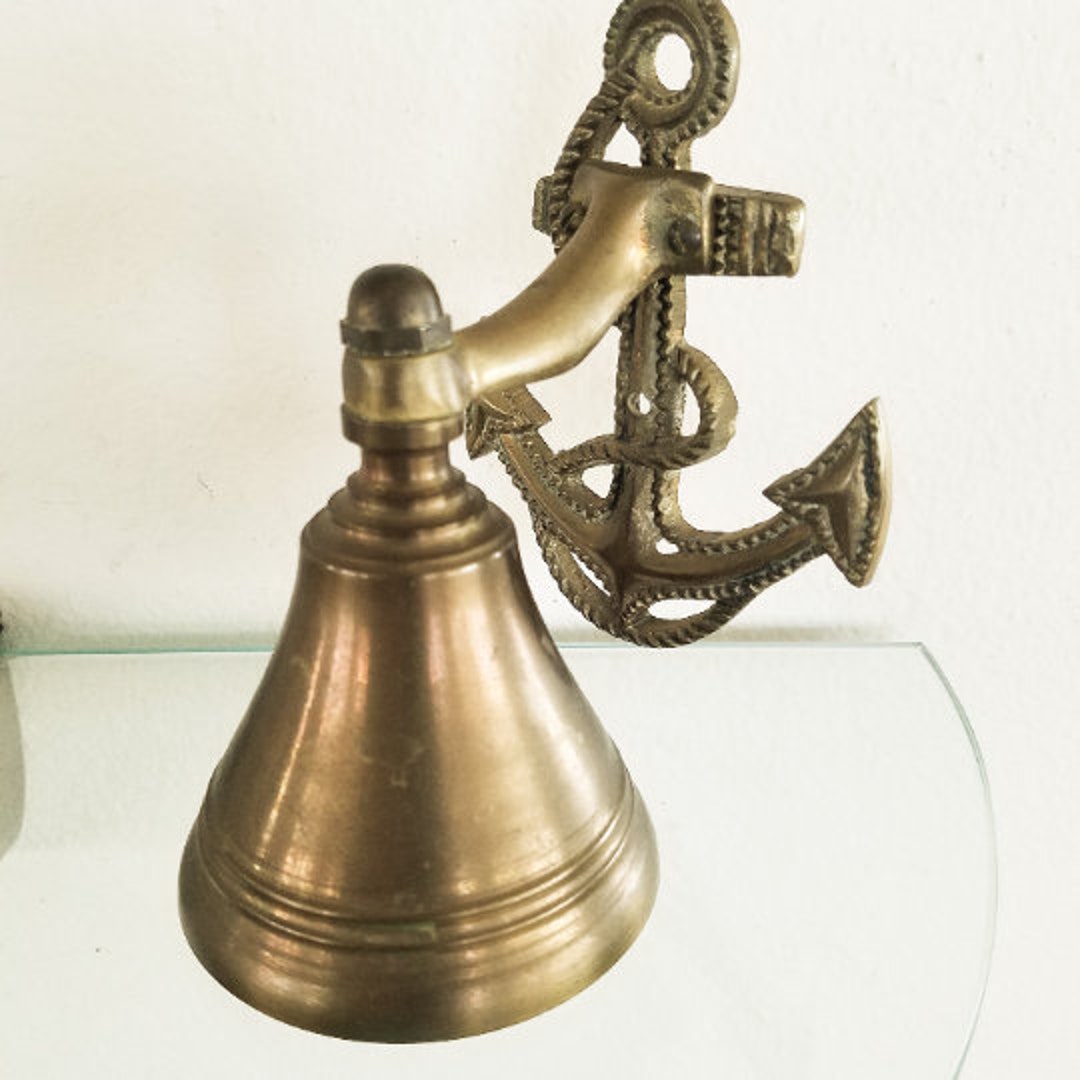 Vintage Brass Bell Anchor Nautical Hanging Wall Bell Beach Etsy