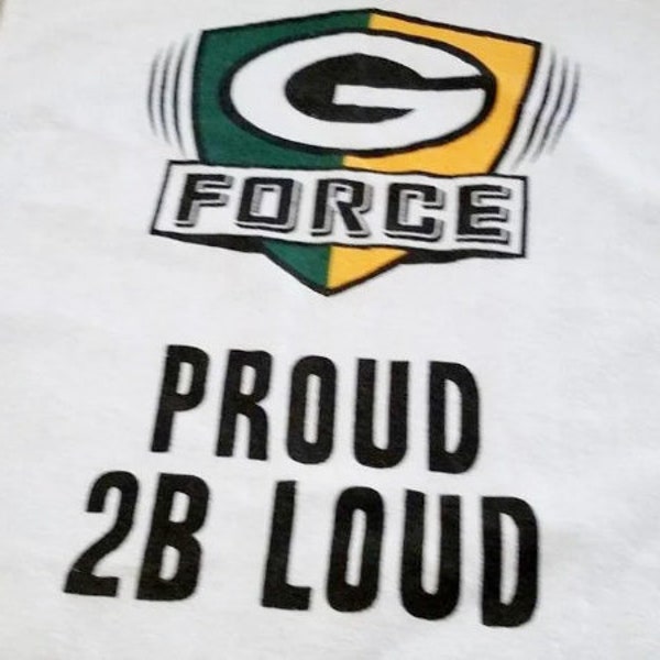 Vintage Green Bay Packers Souvenir Towel G Force Proud 2 B Loud Rally Towel Gold Green