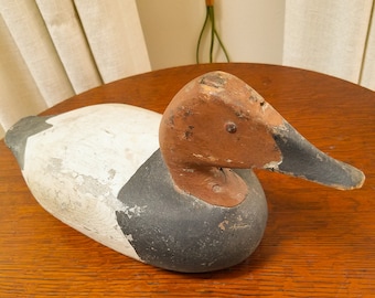 Antique Hand Carved Canvasback Duck Decoy: Primitive Country Decor