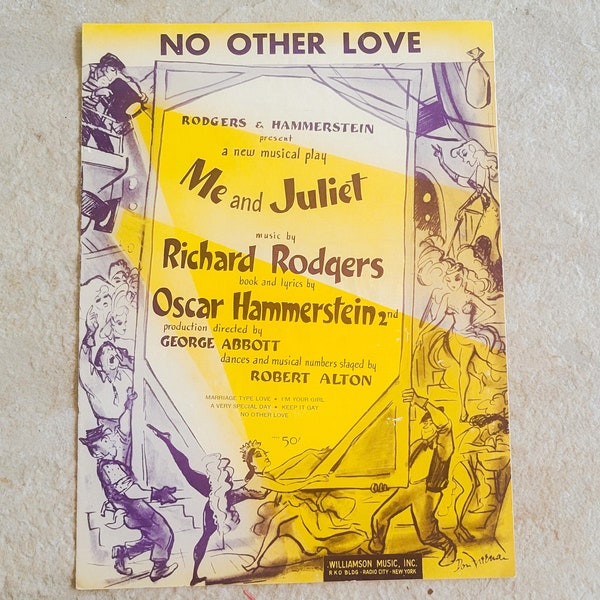 Vintage Sheet Music Broadway Musical Play Me and Juliet No Other Love Rodgers and Hammerstein 1953