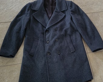 1980s Gray Wool Overcoat W/ Double Breasted Peak Lapel / - Etsy