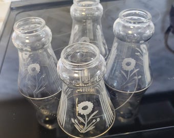 Glass Lamp Shades Floral Ridge Etched Clear With Frosted Etching Set of Four Vintage