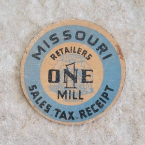 Vintage Missouri Sales Tax Token One Mill Cardboard Sales Tax Receipt 1930s