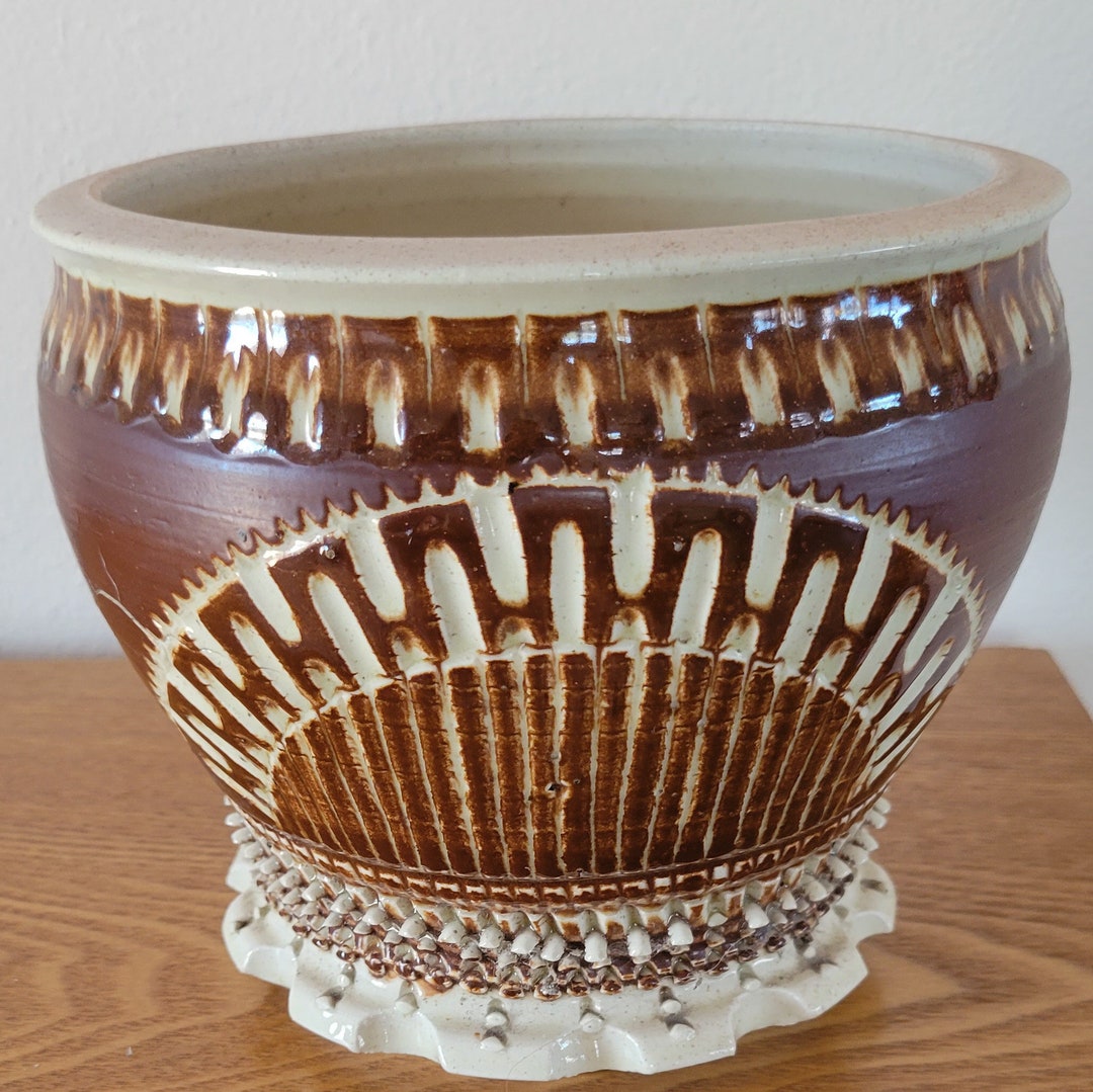 Vintage Pottery Flower Pot Planter Ellie Schneiderman White Stoneware