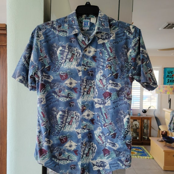 Vintage Mens Shirt Fisherman Gift Hook & Tackle O… - image 2