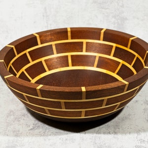 Handmade wooden bowl made of maple and mahogany, turned wooden bowl, segment bowl, wooden bowl