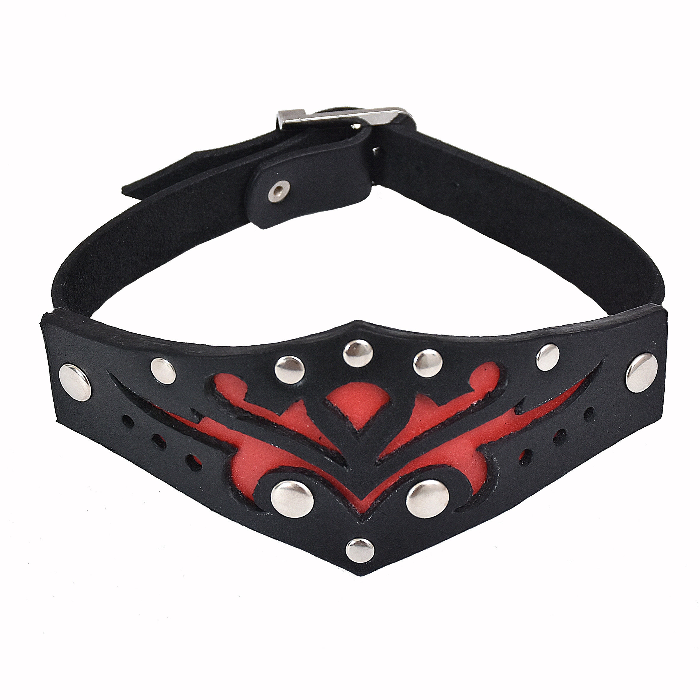 Black and red goth choker with floral carving collar choker Etsy