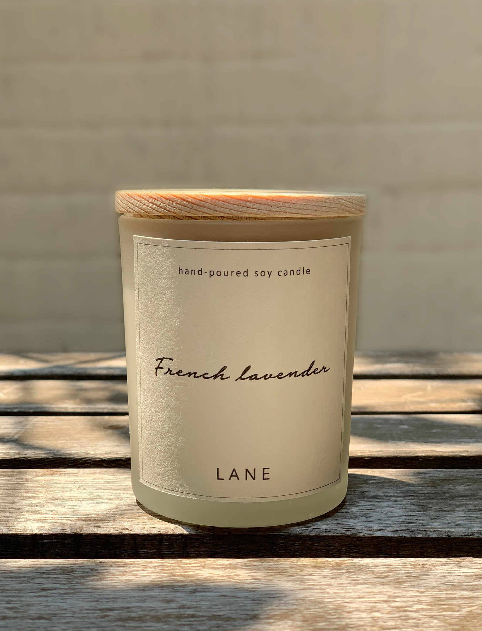 Scented Candle frosted glass jar with wooden lid Etsy