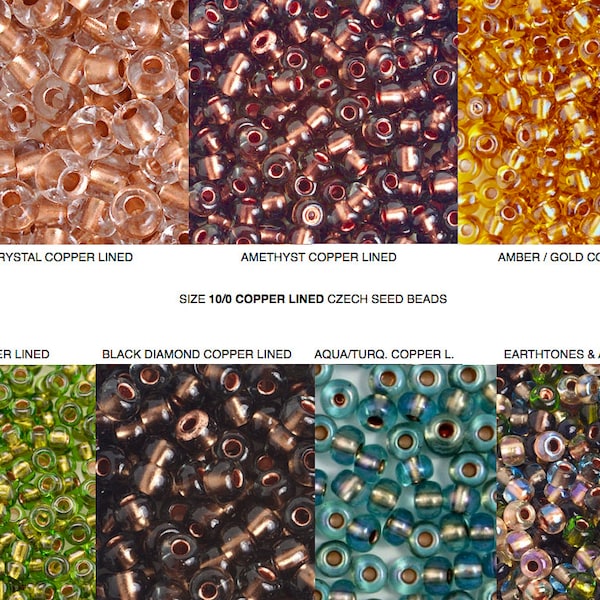 Size 10/0 COPPER LINED Czech Seed Beads, Aqua Amethyst Crystal Black Diamond Green Earthtones AB kumihimo macrame bracelet beads seed beads