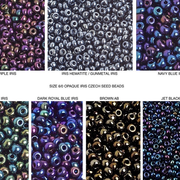 Size 6/0 OP IRIS Navy Blue, Dark Royal Blue, Green, Purple, Brown, Hematite Czech Seed Beads, bracelet beads, kumihimo beads, macrame beads