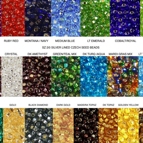Sz 2 S/L RED BLUE AMETHYST Teal Emerald Gold Topaz Turquoise Black Diamond Czech Seed beads kumihimo macrame bracelet beads knitting crochet