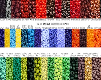 Size 6/0 OPAQUE Czech Seed Beads choose Black RED Blue Green Turquoise Navy Periwinkle Yellow Brown Travertine Olive bracelet beads