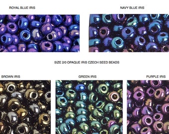 Sz 2/0 IRIS Navy, Royal Blue, Brown, Green or Purple Iris Czech Seed beads kumihimo macrame bracelet Beads, knitting beads, 5mm seed beads