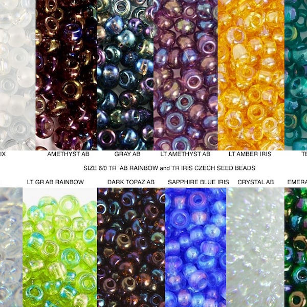 Sz 6 TR AB & IRIS Crystal Amethyst Emerald Gray Dk Topaz Teal Lt Green Sapphire Gold Topaz Czech Seed Beads Kumihimo/macrame bracelet beads