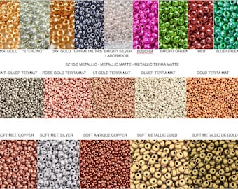 SZ 10/0 METALLIC Czech Seed Beads choose Gold, Silver, Silver Terra, Gunmetal Iris, Gold Matte, Terra Matte, Copper & Antique Copper Matte