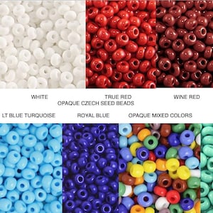 Size 2/0 OPAQUE Czech Seed beads Red, Black, Dk Red/Wine, Golden Yellow, Navy, Lt Blue / Green Turquoise, Royal Blue