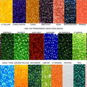 SZ 10 TR Garnet Ruby Sapphire Navy Emerald Green Turquoise Yellow Royal Bl Orange Teal Pink Czech Seed Beads, bead weaving, bead embroidery