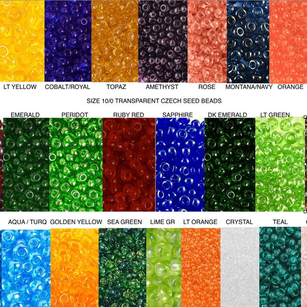 SZ 10 TR Garnet Ruby Sapphire Navy Emerald Green Turquoise Yellow Royal Bl Orange Teal Pink Czech Seed Beads, bead weaving, bead embroidery