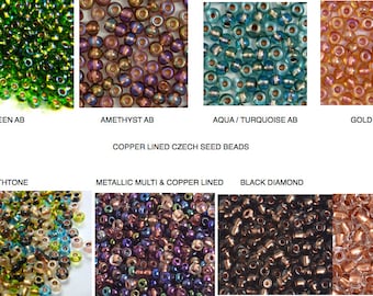 Size 6/0 COPPER LINED Czech Seed Beads, Aqua Amethyst Gold or Green AB, Crystal Black Diamond Earthtone or Metallic Multi, bracelet beads