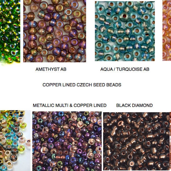 Size 6/0 COPPER LINED Czech Seed Beads, Aqua Amethyst Gold or Green AB, Crystal Black Diamond Earthtone or Metallic Multi, bracelet beads