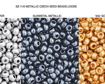 Sz 11/0 Gold, Silver or Gunmetal METALLIC Czech Seed Beads, size 11 metallic seed beads, Bead weaving, Bead Embroidery, wire crochet