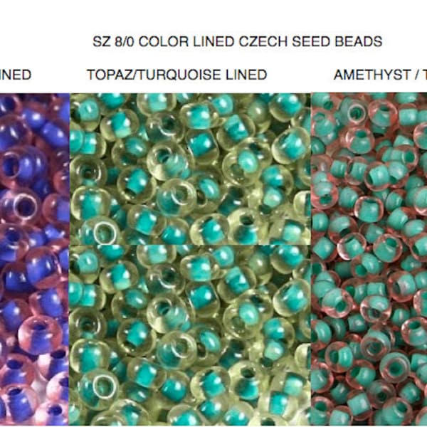 Size 8 Color Lined Amethyst Blue Turquoise Topaz Coral Golden Yellow Chocolate Czech Seed Beads Kumihimo macrame friendship bracelet beads