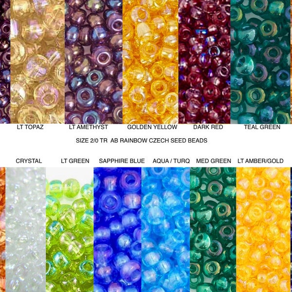 Sz 2/0 TR AB Dk Red Teal Amethyst Crystal Royal Blue Lt Topaz Golden Yellow Green Orange Czech Seed beads bracelet beads