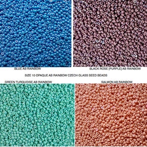 Sz 10 Opaque Purple AB, Salmon AB, Blue AB, Green Turquoise ab Czech Glass Seed Beads, 10/0 opaque ab seed beads, ab rainbow seed beads