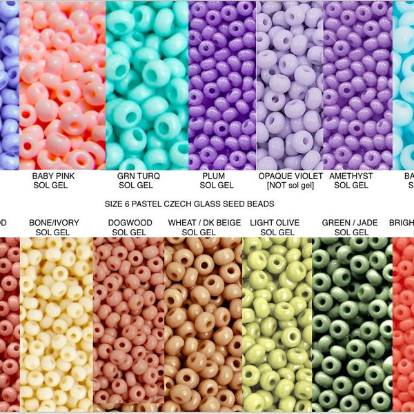 Sz 6/0 OPAQUE PASTEL Sol Gel Czech Seed Beads Baby Pink, Baby Blue, Green Turquoise Lt Violet, bracelet beads, kumihimo beads, macrame beads