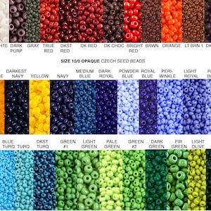 Sz 10/0 OPAQUE Czech Seed Beads Red Dk Red Black White Brown Turquoise Navy Periwinkle Royal Dark Green Golden Yellow Lt Yellow Lt Olive