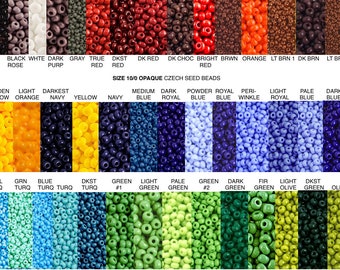 Sz 10/0 OPAQUE Czech Seed Beads Red Dk Red Black White Brown Turquoise Navy Periwinkle Royal Dark Green Golden Yellow Lt Yellow Lt Olive